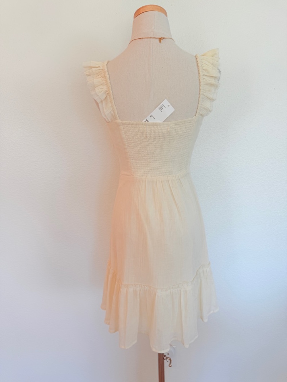 ☁️ Urban Outfitters Festival Square Neck Ruffle Mini Dress Ivory White XS - Picture 6 of 13